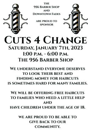 The 956 Barber Shop, partnered with Downtown Fades, will offer free haircuts from 1-6 p.m. Saturday, Jan. 7. Graphic Courtesy of The 956 Barber Shop, Downtown Fades