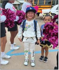 Travis Elementary School students receive a surprise greeting from Cyclone cheerleaders Friday morning, Oct. 7. Photos Courtesy of Memphis ISD