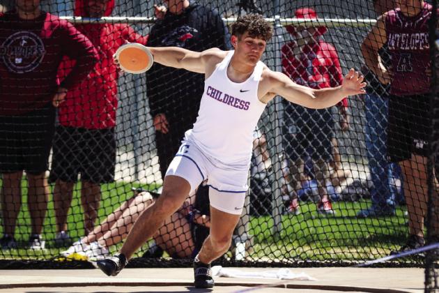 Childress’ Colton Teichelman takes a fourth-place finish in discus at the recent UIL 3A Area 1-2 Meet Friday, April 12 at West Texas A&amp;amp;M University in Canyon. Through the Lens of Liz/Elizabeth Tanner