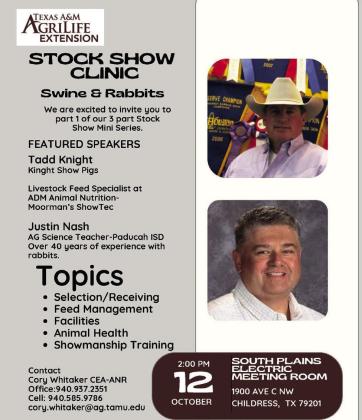 Childress County AgriLife Extension Service to host Swine and Rabbit Stock Show Clinic