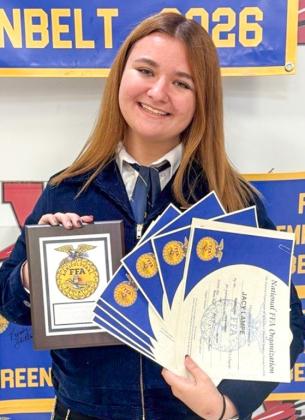 Senior Jacy Lampe garners the Wellington Future Farmers of America Top Overall Student accolade in addition to being a scholarship recipient.