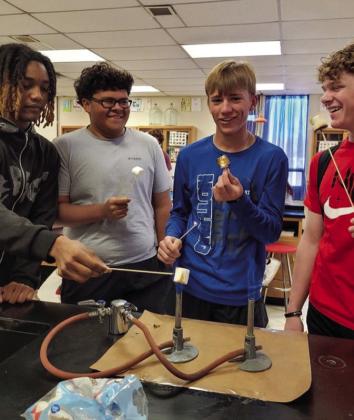 Childress High School chemistry students roast marshmallows using pilot burners to create yummy s’mores Tuesday, March 7. Photos Courtesy of Childress High School