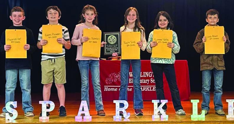 Wellington Elementary School fourth-grade UIL competitors also include, from left, Maverick Orr, Easton Patterson, Peyton Roberson, Raylie Sims, Summer Valles, Caleb Peters.
