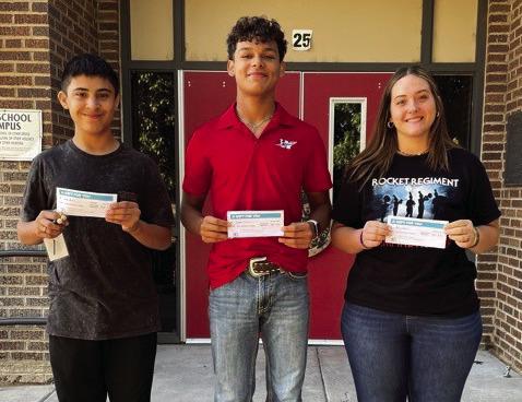 The seventh-round winners for Angel’s Subs &amp;amp; Sweets and Brothers-Sisters of our Military Adventures Friday lunch gift certificate giveaway for Wellington High School students include Reyes Garcia, left, Kingston Molina and Bailey Stegall. Not pictured: Oakley Folk.