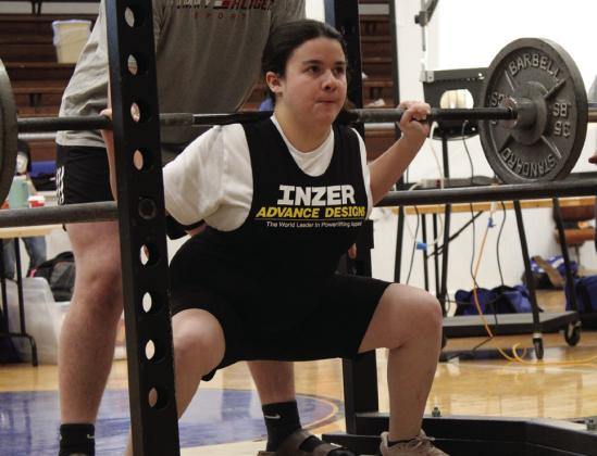 Seven Memphis Lady Cyclones compete at the recent Childress Girls Powerlifting Invitation Thursday, Jan. 26, taking a third-place team finish of 35 points. The Red River Sun/Elizabeth Tanner