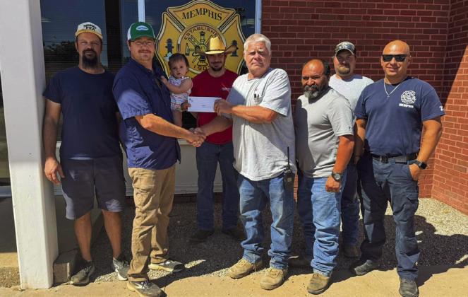 Memphis Volunteer Fire Department receives a donation from Hall-Donley County Farm Bureau through Texas Farm Bureau’s Texas Panhandle Wildfire Relief Fund. Photos Courtesy of Hall-Donley County Farm Bureau