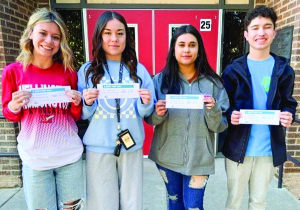 Angels Subs &amp;amp; Sweets and Brothers-Sisters of Our Military Adventures continue to team up to give away a free lunch gift certificate to Wellington High School (WHS) students on Fridays. The name of every WHS student goes into the drawing. Ninth-round winners include Rilynn Southerland, left, Kenzi Ballinger, Isabella Owens and Jaxon Collins. Photos Courtesy of Wellington High School