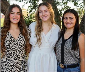 The 2023 Memphis High School Homecoming Court includes, from left, seniors Macaela Graham, Katelyn Morris and Eliana Gonzalez. The queen will be coronated at 6:30 p.m. today at George Berry Memorial Stadium prior to the 7 p.m. matchup against the Ralls Jackrabbits. Photo Courtesy of Memphis ISD