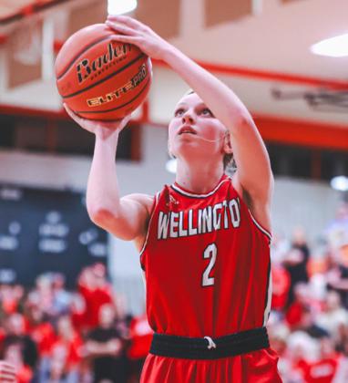 Wellington’s Presley Kane shoots a jumper against Vega on Tuesday night, Feb. 20. Press Pass Sports/James Abel