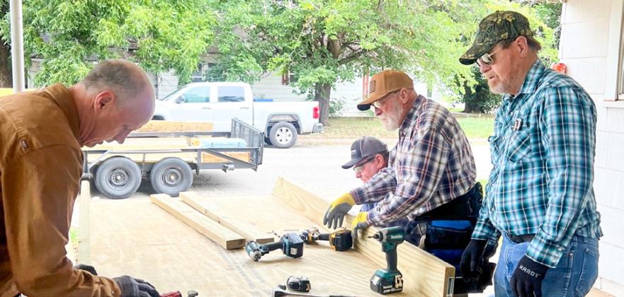 Members of Wellington Lions Club team up with local volunteers, as well as The Texas Ramp Project – Panhandle Area volunteers, of Amarillo, on Saturday morning, Sept. 6 to construct two ramps at Wellington locations. Wellington Lions Club