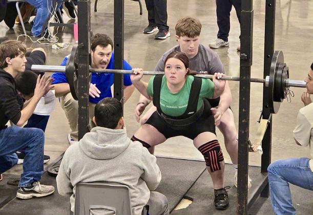 Childress’ Emma Britten competes at the Lockney Invitational Monday, Jan. 19 at the Floyd County Unity Center, opening the 2026 season. Childress Lady Cat and Bobcat Sports