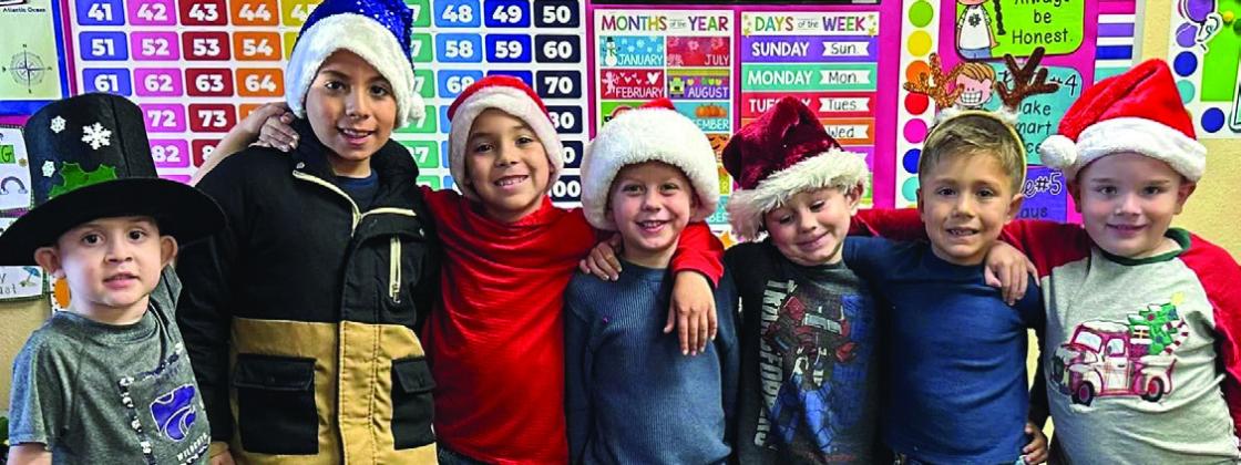 Wellington Elementary School students sport Christmas head gear