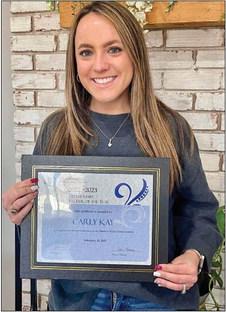 A 2015 graduate of Wellington High School, Carly Carter Kay is Oklahoma Virtual Charter Academy’s 20222023 Elementary New Teacher of the Year. Currently a fourth-grade online teacher, Kay received her bachelor’s degree in elementary education from West Texas A&amp;amp;M University in 2018. The daughter of Billy and Donnie Carter, she served in the Wellington Independent School District Music Department from 2018-2021. Carly and her husband, Weston Kay, reside in Altus, Okla. Courtesy Photo