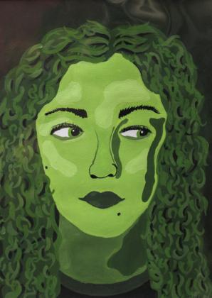 A self-portrait by Chloe Carroll, a senior at Childress High School, is displayed at For The Hub of Art Youth Art Show. Painting by Chloe Carroll