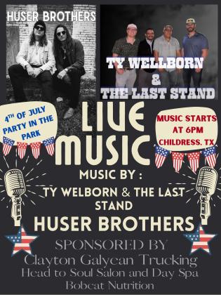 For the first time, the Fourth of July Party in the Park will welcome live music, including the Huser Brothers and Ty Wellborn and the Last Stand, beginning at 6 p.m. Friday, July 4.
