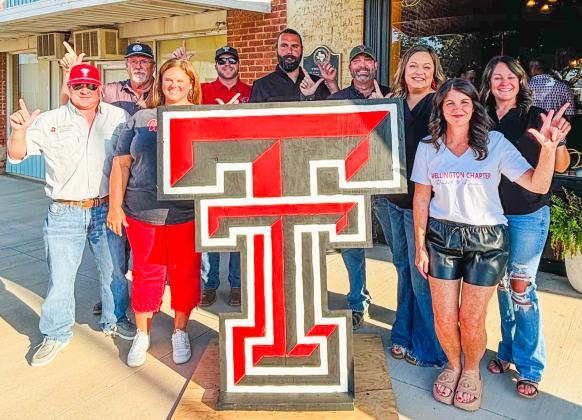 The 2025 Texas Tech Alumni Association-Wellington Chapter Rockets to Raiders Board of Directors show their support of the students. From left, Taylor Allred, Joe Baumgardner, Landey Waters, Secretary/Treasurer Mark Lemons, Vice President Tate Baumgardner, Drew Taylor, President Colby Anderson, Alison Strickland, President Colby Anderson, Kendra Hedrick.