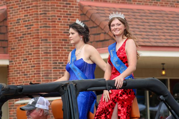 Memphis Lions Club Queens Jordan Altman and Anslie Montgomery ride in the 90th Annual Hall County Picnic Parade, taking a first-place finish in the Civic category.