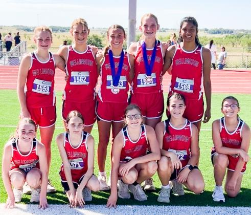 Competing alongside over 200 runners Saturday, Sept. 20 at the Canyon Cross Country Invitational, the Wellington Junior School Lady Firecrackers came out strong with eighth-graders Kaesyn Kane placing fourth and Claire Kane placing sixth. Front row, from left: Taytum Martin, Jessalee Peters, Evie Henard, Quinn Roberson. Back row, from left: Halle Hedrick, Ava Kate Inman, C. Kane, K. Kane, Priscilla Marentes.
