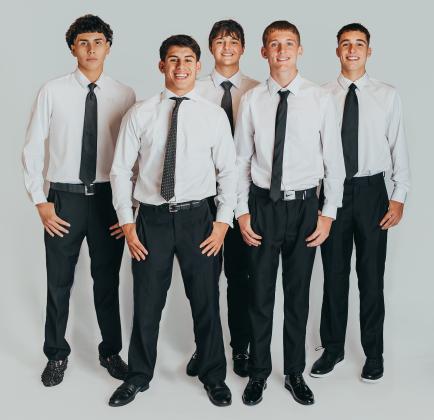 Selected by the 2025 Miss Wellington contestants, senior escorts include, from left, Armando “Tiny” Hinojosa, Noah Cantu, Dixon Dugon, Travis Tillman and Major Brown.