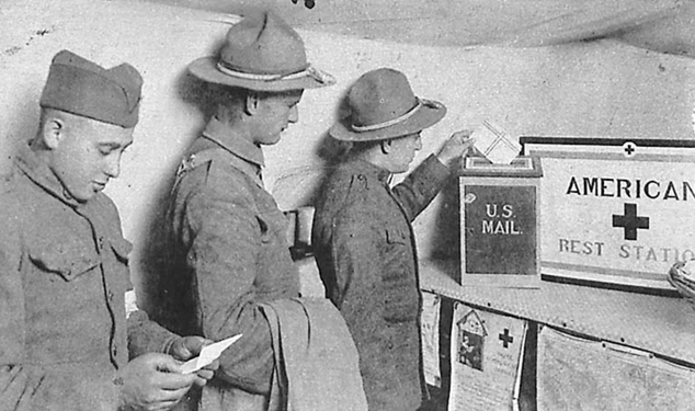Soldiers mail letters to home during the war.