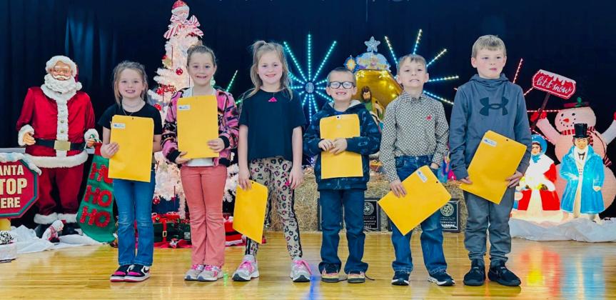 Wellington Elementary School second-grade UIL competitors. From left: Tinlee Cabbell, Saige Coyne, Kollins Jones, Blaine Duke, Merick Mitchell, Caden Shatswell.
