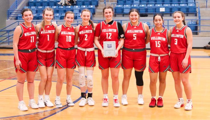 The Wellington Lady Rockets are the 4th Annual Childress Rotary Holiday Invitational Runner-Ups. From left: Ceighley Killian, Kambrie Fisher, Bryn Phillips, Taytum Kane, Brynlee Proffitt, Eryn Torres, Aundrea Garcia, Gannon Guy.