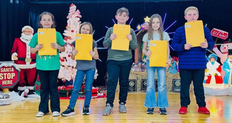 Wellington Elementary School third-grade UIL competitors. From left: Addi Anglin, Blake Duke, Deuce Engelke, Brynlee Holton, Landry Mixon.