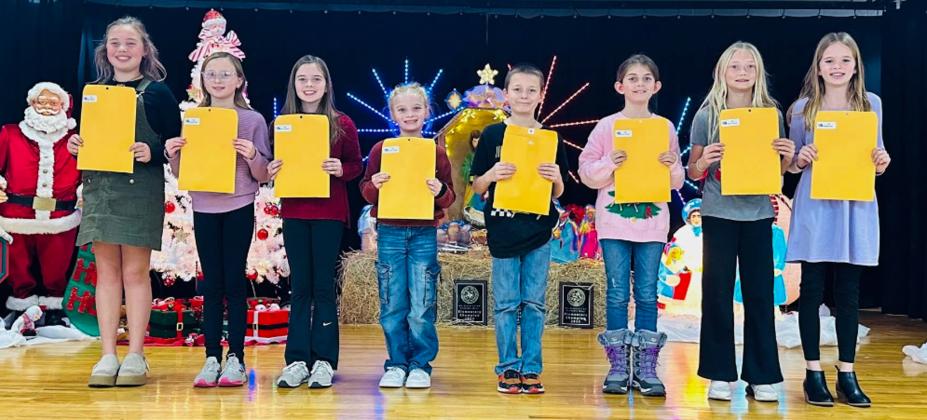 Wellington Elementary School fourth-grade UIL competitors: From left: Rafe Barlow, Kaizley Byers, Kodi Cabbell, Jessica Carter, Aaron Duke, Jenna Faulks, Cora Henard, Bentley Keys.