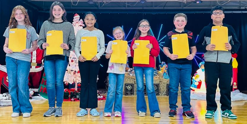 Wellington Elementary School fifth-grade UIL competitors: From left: Piper Barnes, Callahan Cantu, Kambri Casas, Dallas Duke, Briley Holton, Joe Lemons, Nahim Olvera.