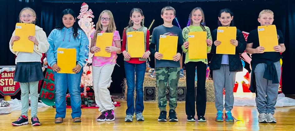 Additional Wellington Elementary School fifth-grade UIL competitors. From left: Kadalynn Reeves, Zariyah Reyes, Aubree Richard, Peyton Roberson, Destin Shatswell, Raylie Sims, Summer Valles, Quade Weatherly.