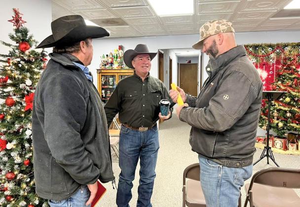Rep. Ken King meets with local constituents, including Don Allred and Rusty Strickland, at the Collingsworth County Museum Tuesday, Dec. 2 in Wellington.