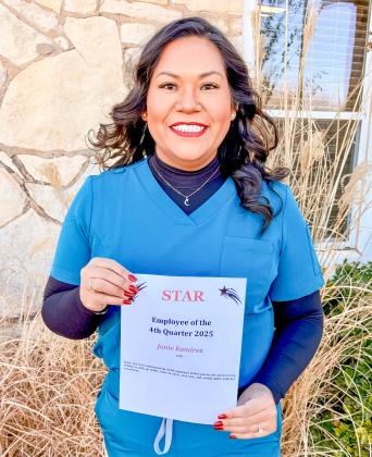 Janie Ramirez, Licensed Vocational Nurse, accepts the STAR (Service, Teamwork, Attitude and Results) distinction for the fourth quarter of 2025 for her dedication to supporting both patients and coworkers