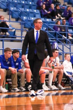 Childress boys’ head basketball coach Colby Schniederjan sports a suit and sneakers in honor of Coaches vs. Cancer Suits and Sneakers Week Tuesday, Jan. 20.