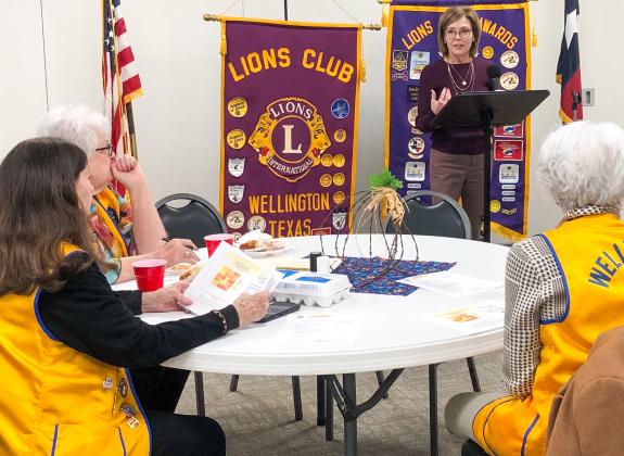 Collingsworth County Home Delivered Meals and Senior Community Café Program Director Linda Duke addresses the Wellington Lions Club with her impactful program on hunger awareness. She mentioned that 19.3% of Collingsworth County’s population is food insecure.