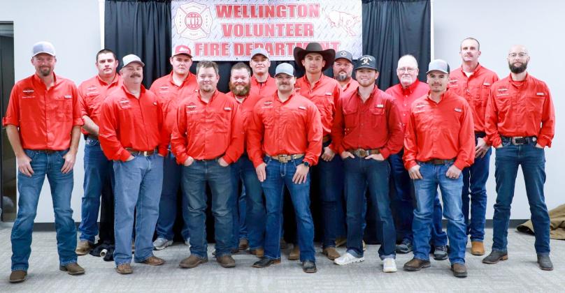 Members of Wellington Volunteer Fire Department gather following the recent 2025 Awards Banquet. Front row, from left: Matt Orr, Henry Wiebe, Ethan Cummings, Kayden Valles, Tino Salinas. Back row, from left: Dennis Peters, Westin Williams, Hunter Stark, Benny Wiebe, Matt Wynn, Kollin Kemp, Chance Byers, Dave Griminger, Sawyer Sims, Charlie Hartman.