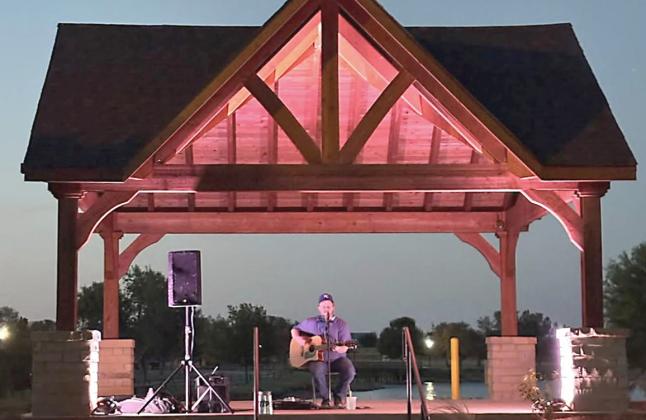 Dillon Cassidy performs during the grand re-opening of the Fair Park Amphitheater in Childress last week.
