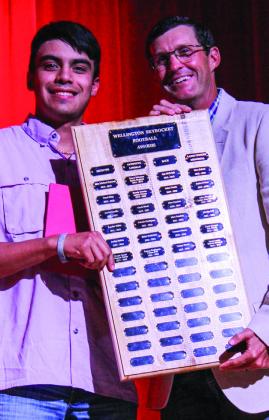 Wellington High School senior RJ Granadoz garners the Football Outstanding Lineman Award, presented by Athletic Director Greg Proffitt.