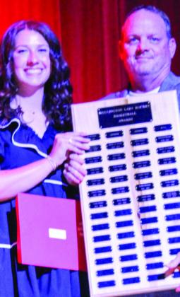 Wellington High School junior Brynlee Proffitt garners the Girls’ Basketball Fighting Heart Award, presented by Coach Shannon Fisher.