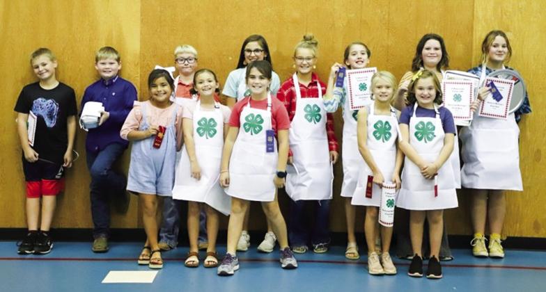 Junior and Intermediate Collingsworth County Food Show competitors include Claydan Peckler, left, Barrett Wiebe, Tylee Wiebe, Castin Tarver, Abbygale Torrez, Brylnn Kemp, Quinn Roberson, Ava Kate Inman, Samarra Cantu, Calleigh Henard, Presley Kemp, Haliah Cantu and Vellyn Peckler.
