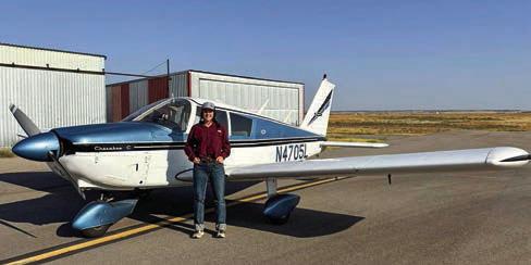 Finding a perfect blue sky and being a focused young lady combine for Wellington High School junior Kenady Skelton’s first solo flight Saturday morning, Sept. 7. Courtesy Photo