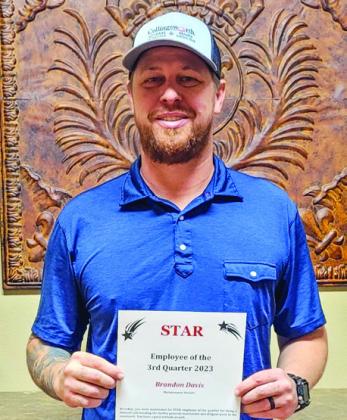Brandon Davis accepts the STAR distinction for the third quarter of 2023 for his extraordinary efforts as a member of the maintenance staff at the Wellington hospital and clinic. Courtesy Photo