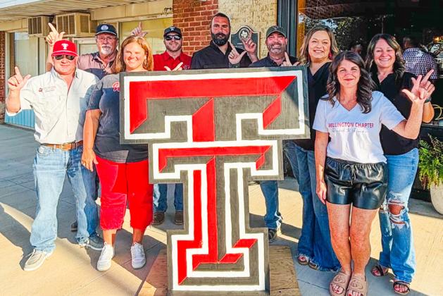The 2025 Texas Tech Alumni Association-Wellington Chapter Rockets to Raiders Board of Directors show their support of the students. From left, Taylor Allred, Joe Baumgardner, Landey Waters, Secretary/Treasurer Mark Lemons, Vice President Tate Baumgardner, Drew Taylor, President Colby Anderson, Alison Strickland, President Colby Anderson, Kendra Hedrick.