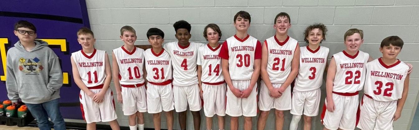 The seventh-grade Firecrackers defeat Canadian 40-19 in the championship round of the Panhandle Tournament this past weekend to remain undefeated on the season. From left: Daniel Marshall, Sutton Smith, Damon Keys, Ivan Cruz, TJ Coffee, Colt Patterson, Jax Cantu, Cix Killian, Easton Wischkaemper, Miles Ouellette, Baron Mitchell.