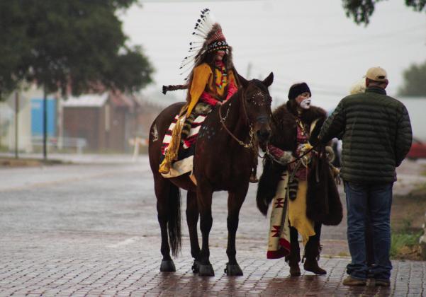 Bella Blu Sanders, accompanied by Jaime Sanders, attend Childress Main Street’s Downtown Trick-or-Treating event via horseback Saturday, Oct. 28.