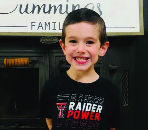 Braxton Cole, 3, is the son Cole and Amber Cummings, of Panhandle, grandson of Tim and Toni Cummings, of Wellington, Bruce and Cynthia Curtis, of Panhandle, and Doug King, of Amarillo, and great-grandson of Ernestene Cummings and Jackie Pratt, both of Wellington, Harvey Isaacs, of Russellville, Ark., and Glenn and Karon Vaughn, of Panhandle.