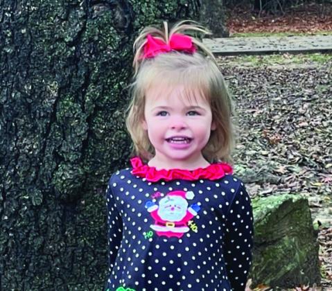 Parker Reagan, 2, is the daughter of Matt and Kyla Cummings, of Mansfield, granddaughter of Tim and Toni Cummings and Tim and Jamie Webb, all of Wellington, and great-granddaughter of Ernestene Cummings and Jackie Pratt, both of Wellington, Mike and Darlene McManigal, of Farwell, and Harvey Isaacs, of Russellville, Ark.
