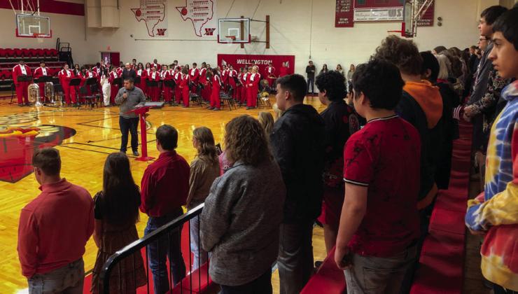 Principal Jermaine Cantu expresses appreciation to the veterans and guests and thanks the faculty and students responsible for the Veterans Day tribute.