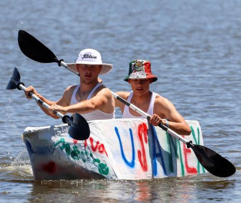 Childress High School physics classes compete in the annual Boat Races in May at Fair Park. Students raced their boats, created out of cardboard, PVC pipe and duct tape. Childress High School Yearbook, Through the Lens of Liz