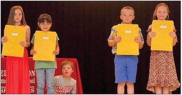 Lauren Patterson’s first graders accept A-B Honor Roll and Most Improved awards as follows. From left: Kodi Cabbell, A-B Honor Roll, Most Improved; Juliet Solis, A-B Honor Roll; Haygen Welch, A-B Honor Roll; Kacen Wiebe, A-B Honor Roll; Makenzie Smith, Most Improved.