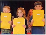 Chandi Taylor’s first graders accept A-B Honor Roll and Perfect Attendance awards as follows. From left: Kaizley Byers, A-B Honor Roll, Perfect Attendance; Brinley Mock, A-B Honor Roll; Zachery Nunez, A-B Honor Roll.